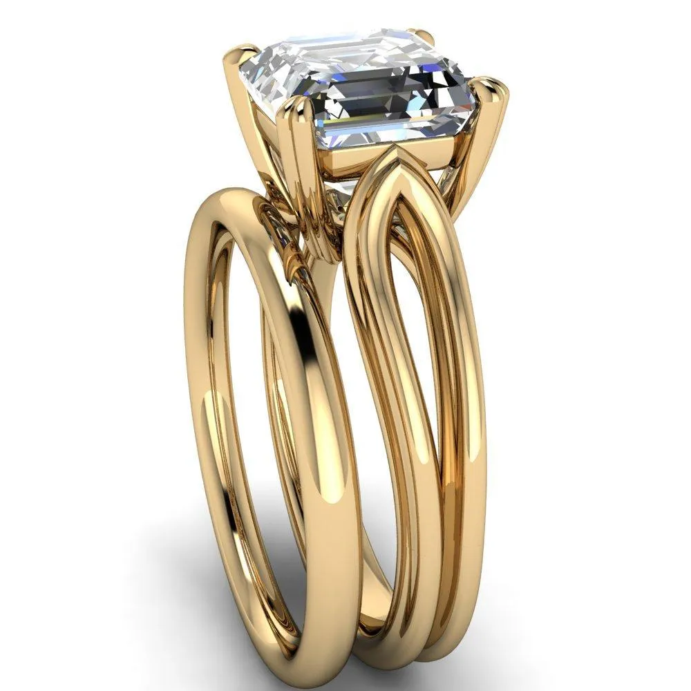 Martha Asscher Moissanite 4 Prong Split Shank Engagement Ring