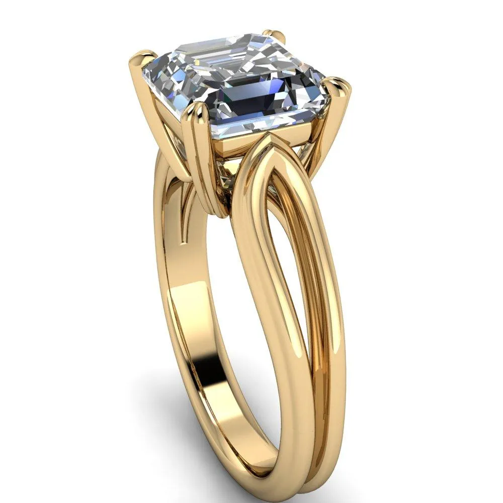Martha Asscher Moissanite 4 Prong Split Shank Engagement Ring