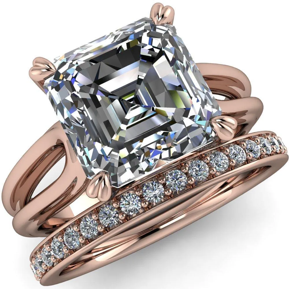 Martha Asscher Moissanite 4 Prong Split Shank Engagement Ring