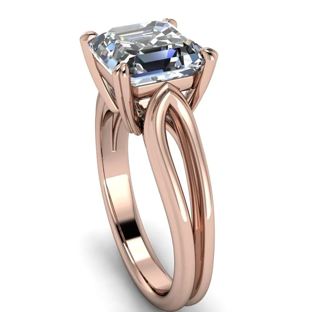 Martha Asscher Moissanite 4 Prong Split Shank Engagement Ring