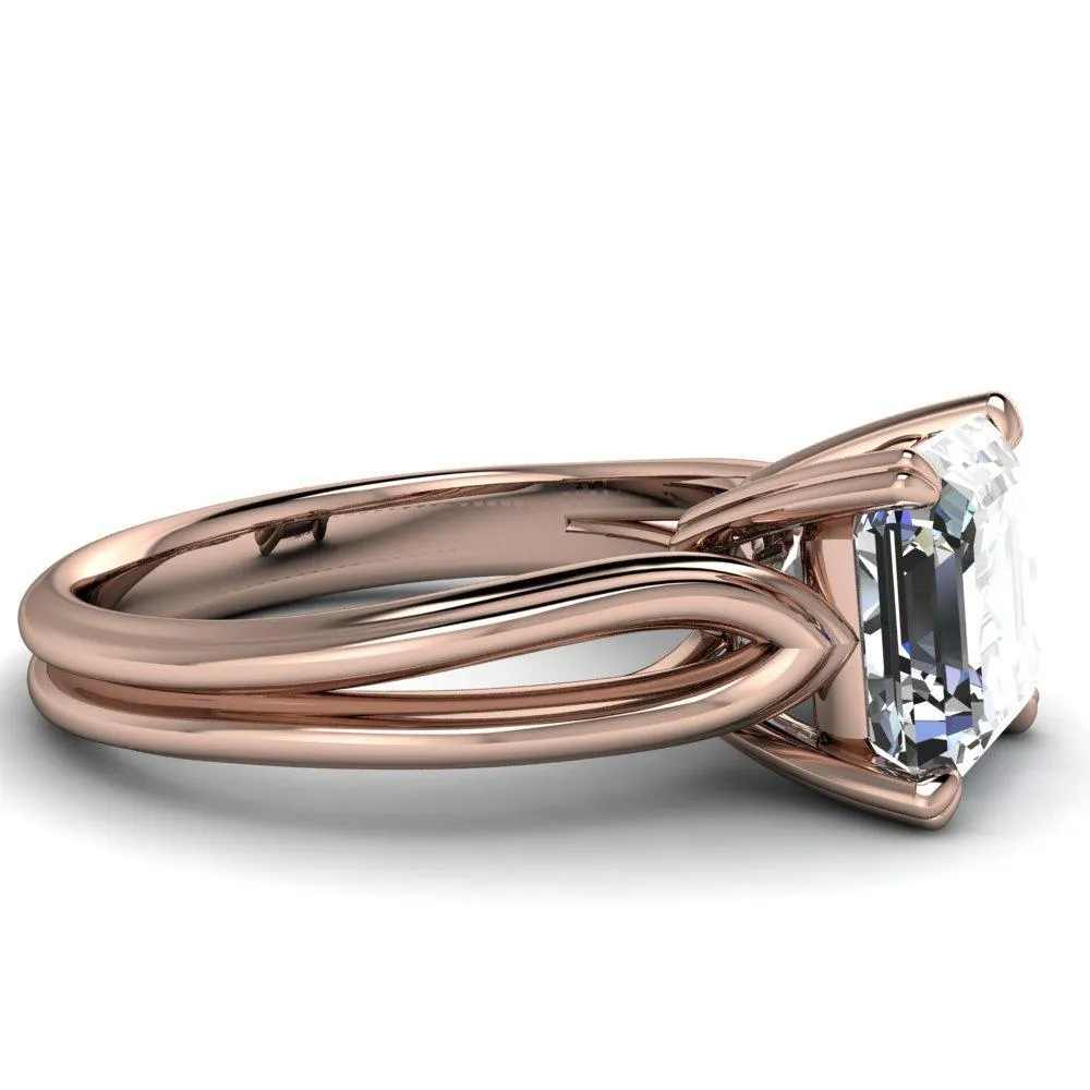 Martha Asscher Moissanite 4 Prong Split Shank Engagement Ring