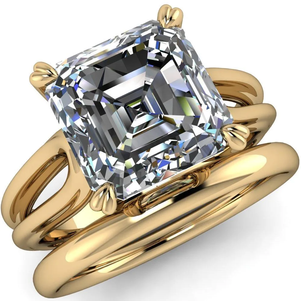 Martha Asscher Moissanite 4 Prong Split Shank Engagement Ring