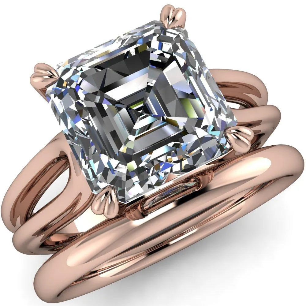 Martha Asscher Moissanite 4 Prong Split Shank Engagement Ring