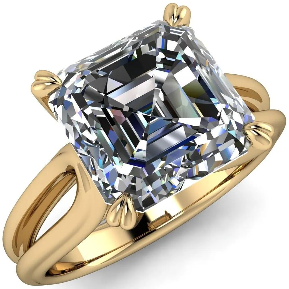 Martha Asscher Moissanite 4 Prong Split Shank Engagement Ring