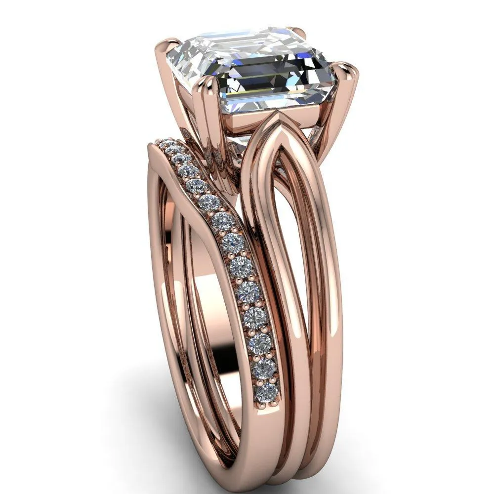Martha Asscher Moissanite 4 Prong Split Shank Engagement Ring