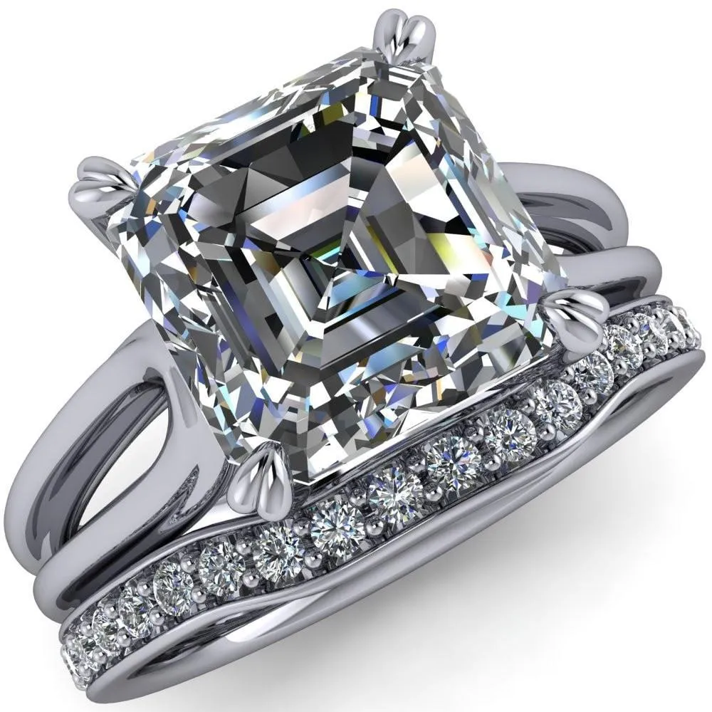 Martha Asscher Moissanite 4 Prong Split Shank Engagement Ring