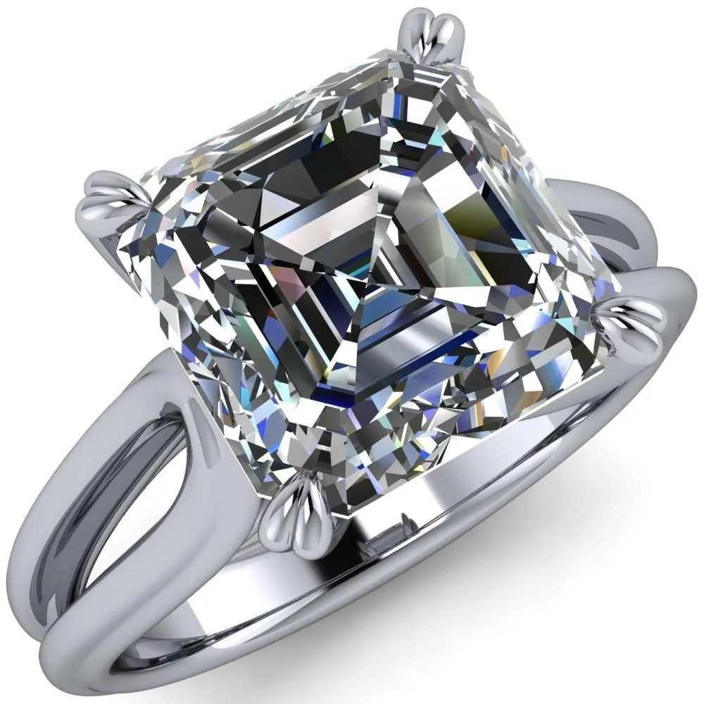 Martha Asscher Moissanite 4 Prong Split Shank Engagement Ring