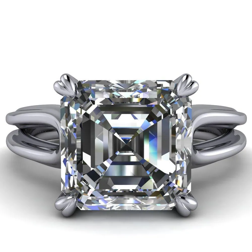 Martha Asscher Moissanite 4 Prong Split Shank Engagement Ring
