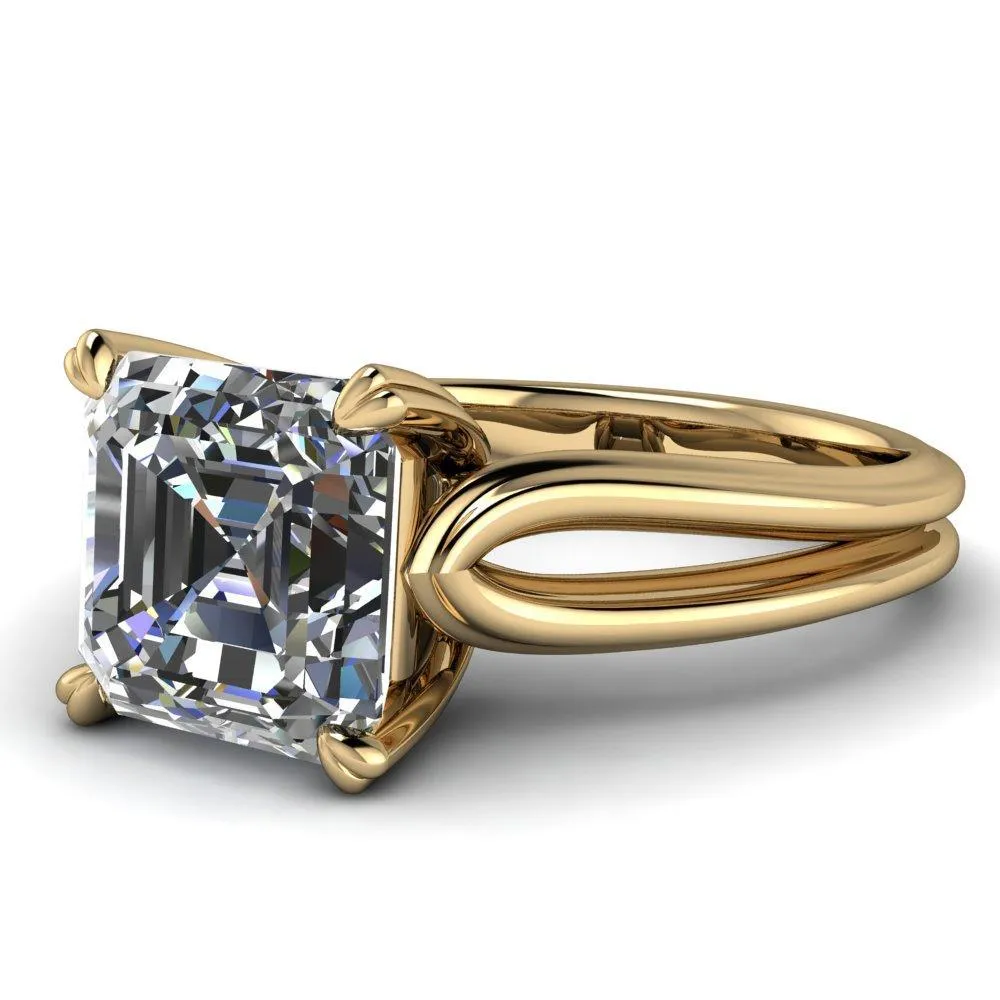 Martha Asscher Moissanite 4 Prong Split Shank Engagement Ring