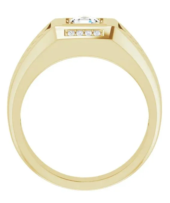 Matthew Asscher Moissanite 4 Prong Diamond Channel Heavy Men's Ring