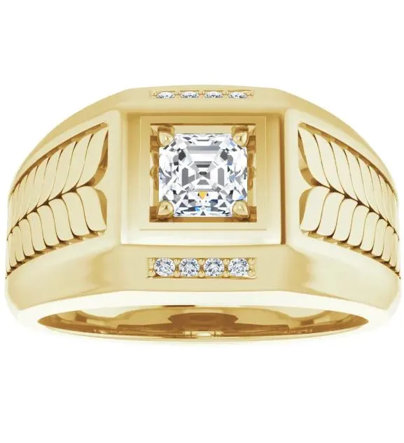 Matthew Asscher Moissanite 4 Prong Diamond Channel Heavy Men's Ring