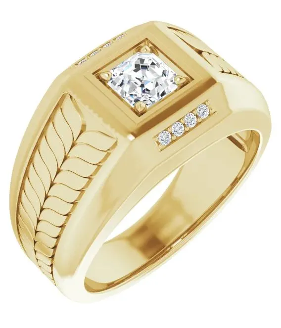 Matthew Asscher Moissanite 4 Prong Diamond Channel Heavy Men's Ring