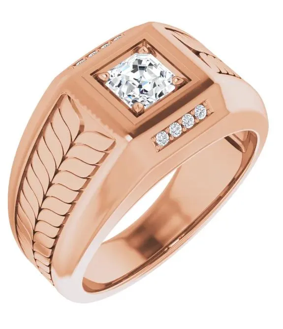 Matthew Asscher Moissanite 4 Prong Diamond Channel Heavy Men's Ring