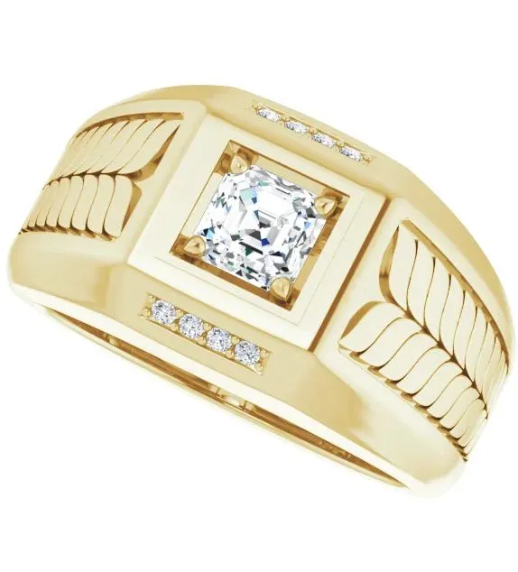 Matthew Asscher Moissanite 4 Prong Diamond Channel Heavy Men's Ring