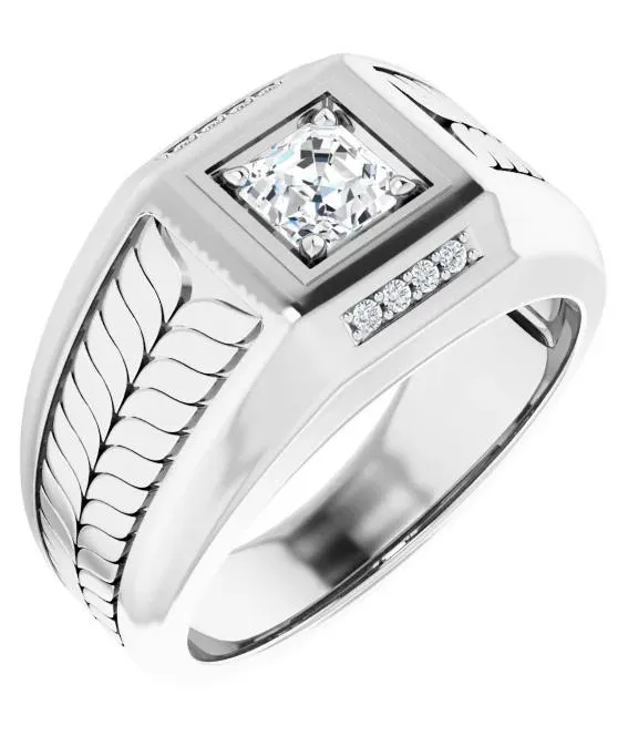 Matthew Asscher Moissanite 4 Prong Diamond Channel Heavy Men's Ring