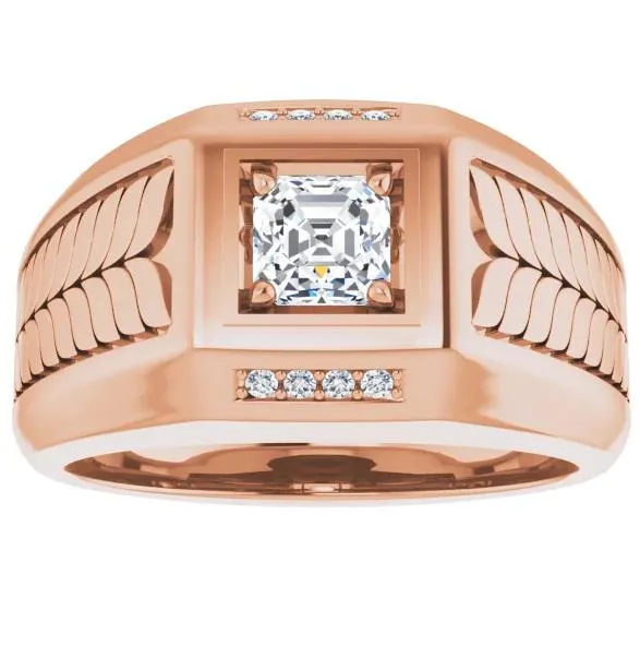 Matthew Asscher Moissanite 4 Prong Diamond Channel Heavy Men's Ring