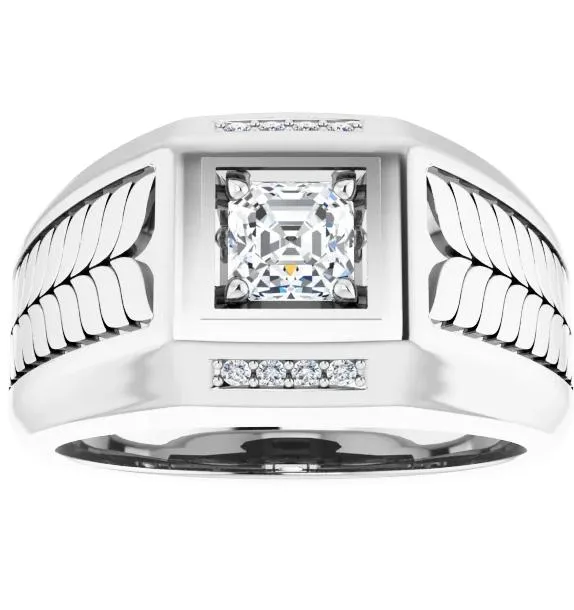 Matthew Asscher Moissanite 4 Prong Diamond Channel Heavy Men's Ring