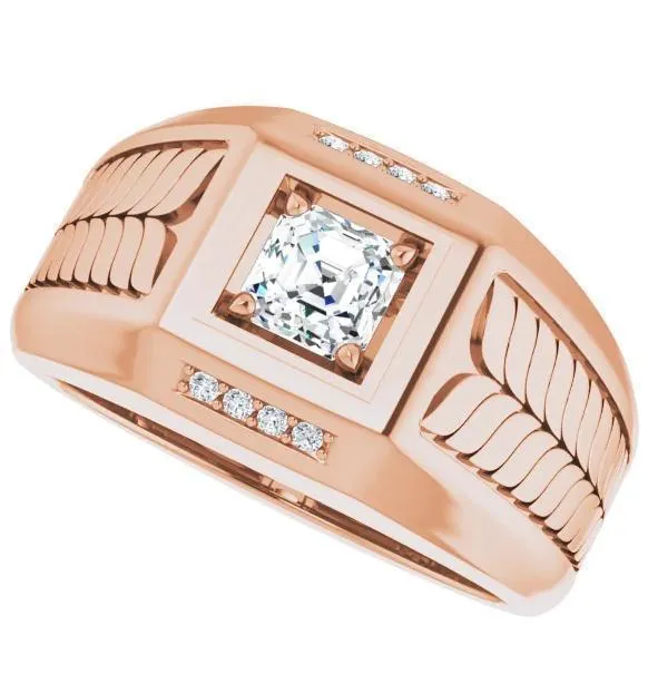 Matthew Asscher Moissanite 4 Prong Diamond Channel Heavy Men's Ring