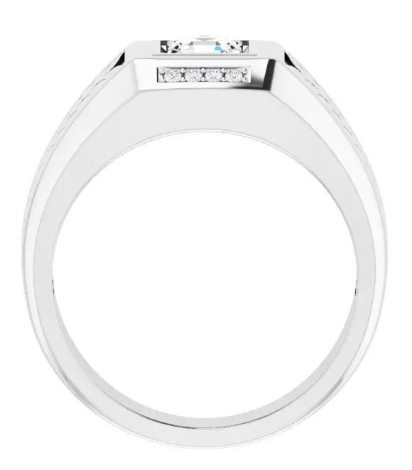Matthew Asscher Moissanite 4 Prong Diamond Channel Heavy Men's Ring