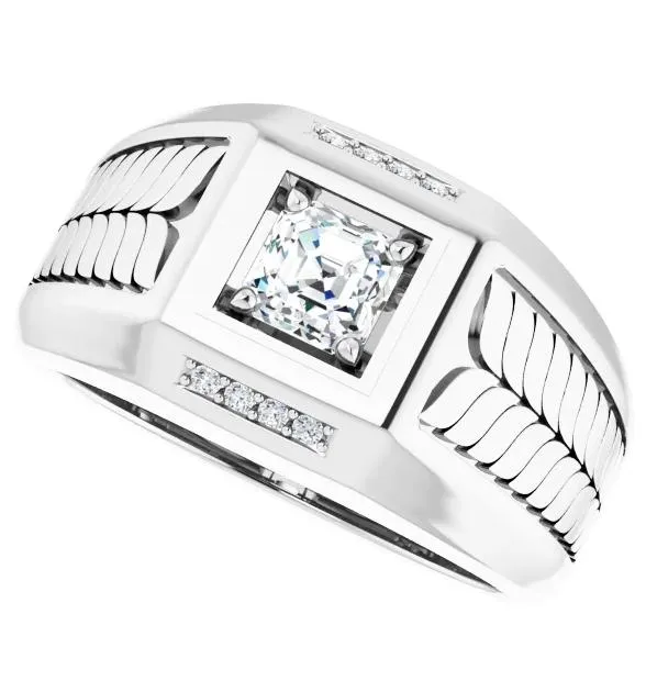 Matthew Asscher Moissanite 4 Prong Diamond Channel Heavy Men's Ring