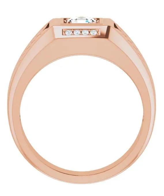 Matthew Asscher Moissanite 4 Prong Diamond Channel Heavy Men's Ring