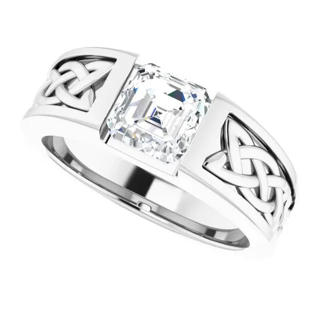 Matthew Asscher Moissanite Scroll Design Thick Ring
