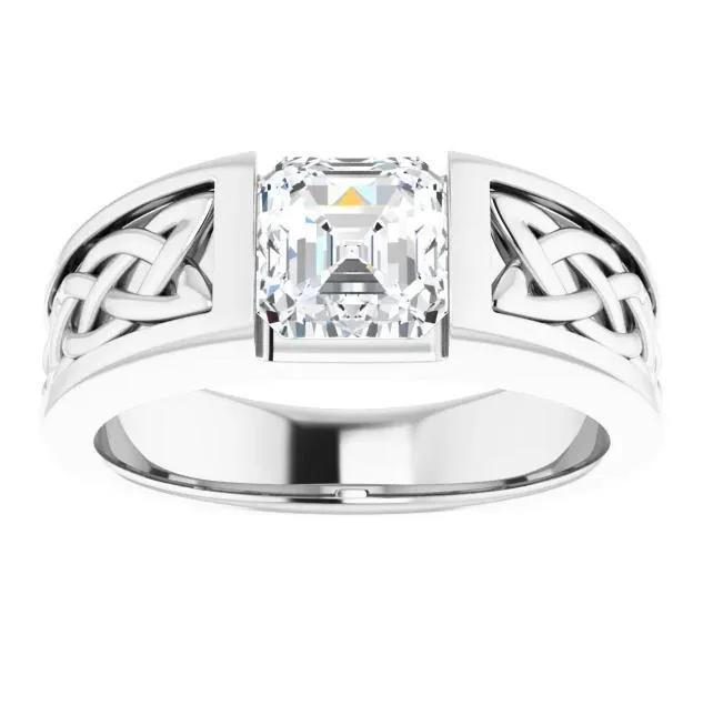 Matthew Asscher Moissanite Scroll Design Thick Ring