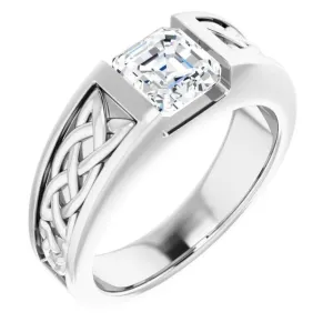 Matthew Asscher Moissanite Scroll Design Thick Ring