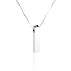 Men's Vertical Bar Pendant with Black or White Diamond