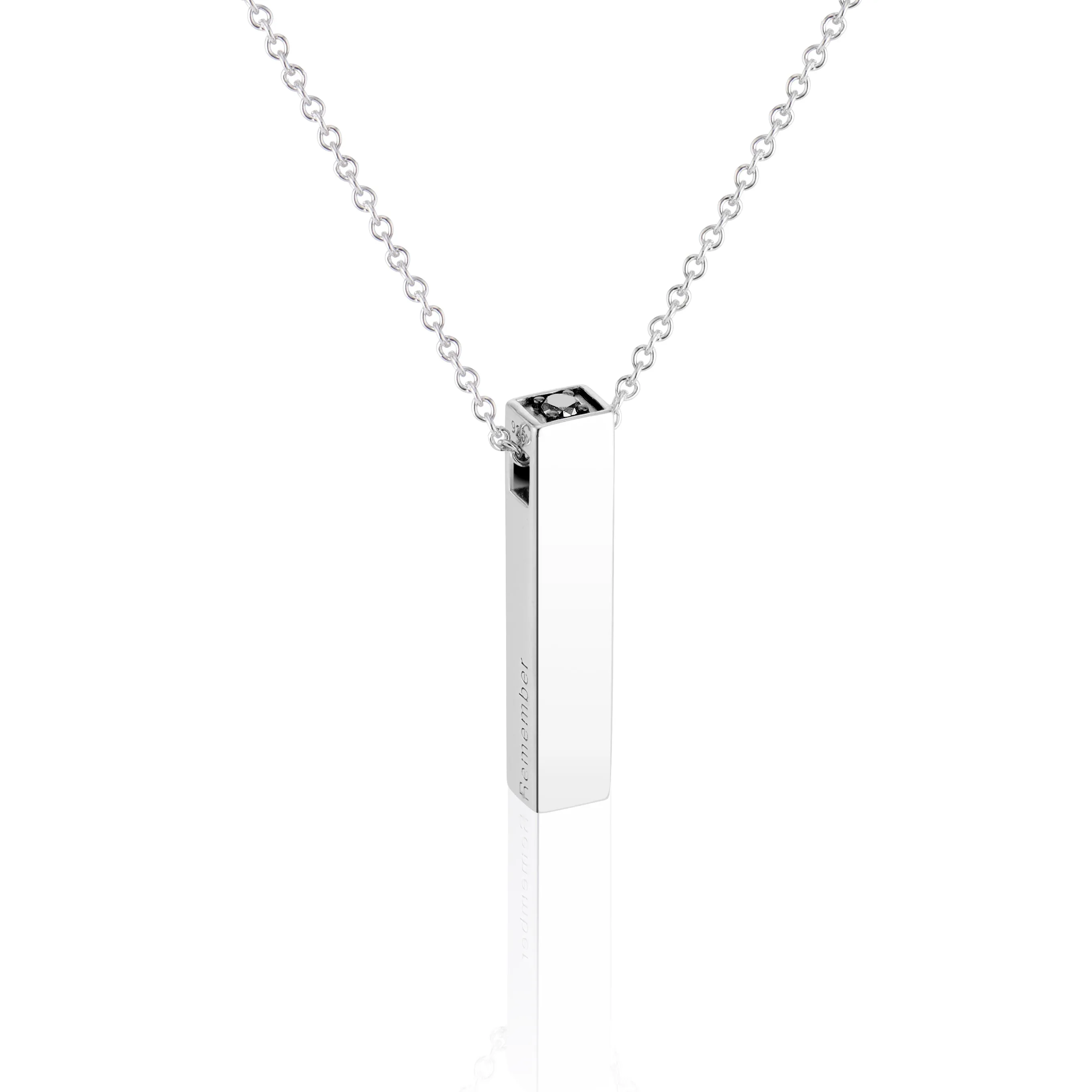 Men's Vertical Bar Pendant with Black or White Diamond