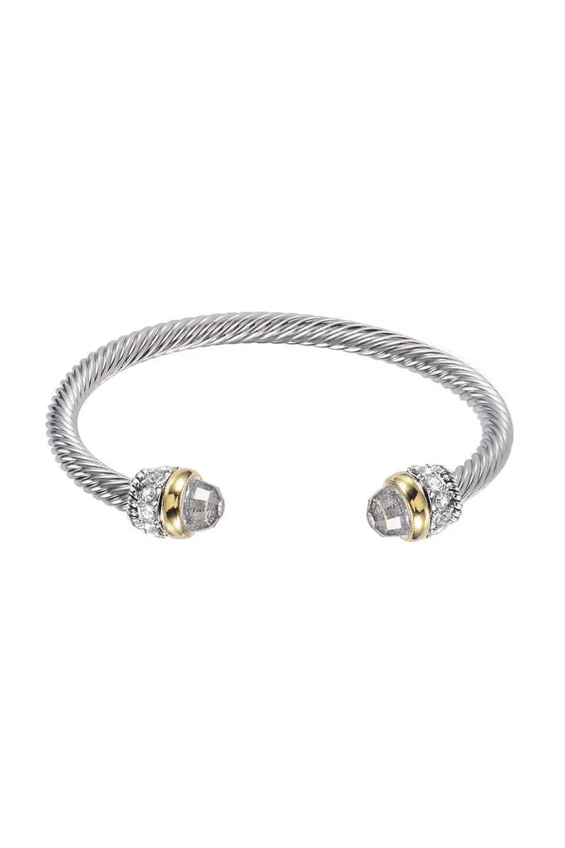 Metal Color Stone Open Cuff Bracelet