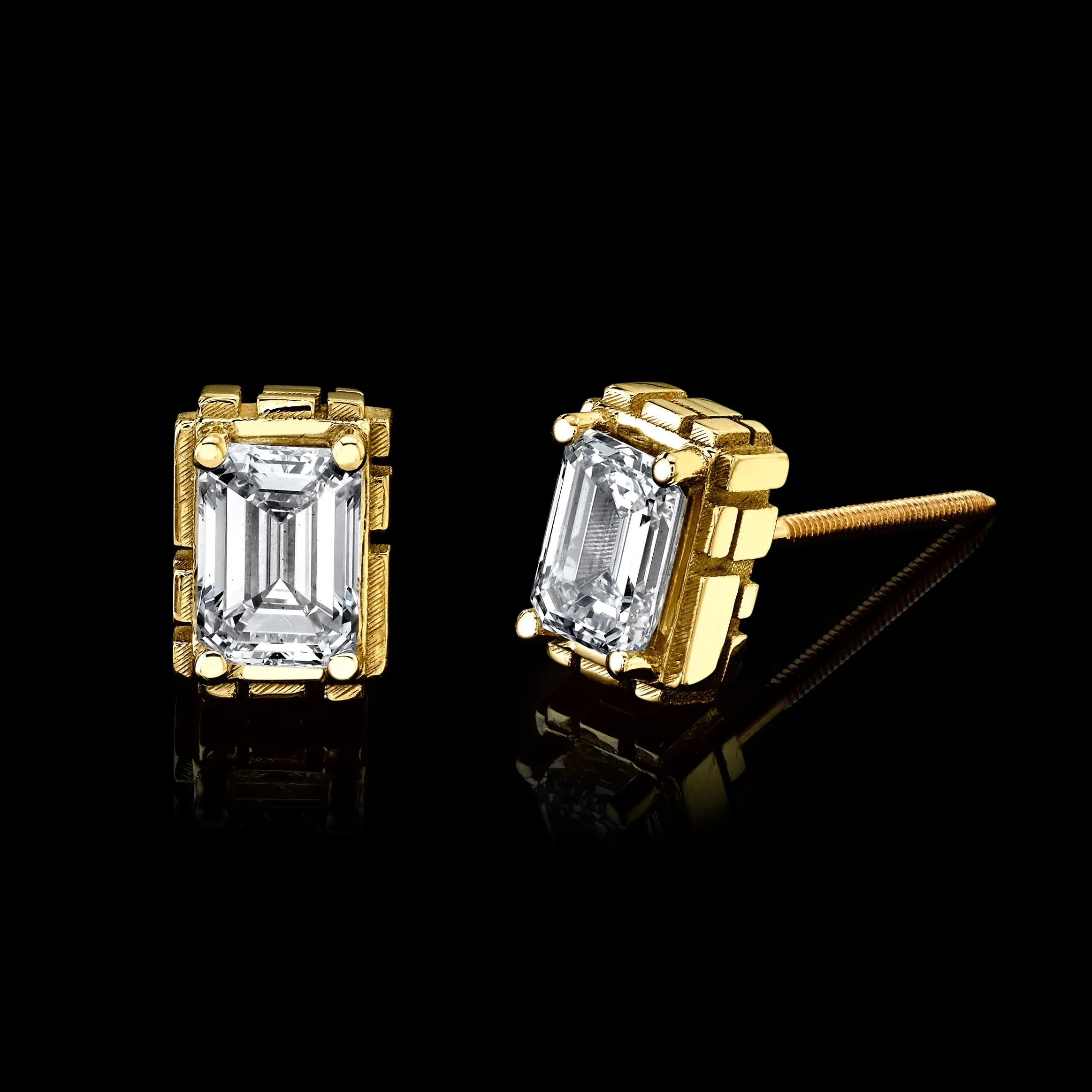 Metal Noir Signature Collection Emerald Cut Diamond Stud Earrings