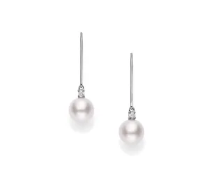 Mikimoto 18K White Gold Diamond Akoya 7mm Pearl Drop Earrings