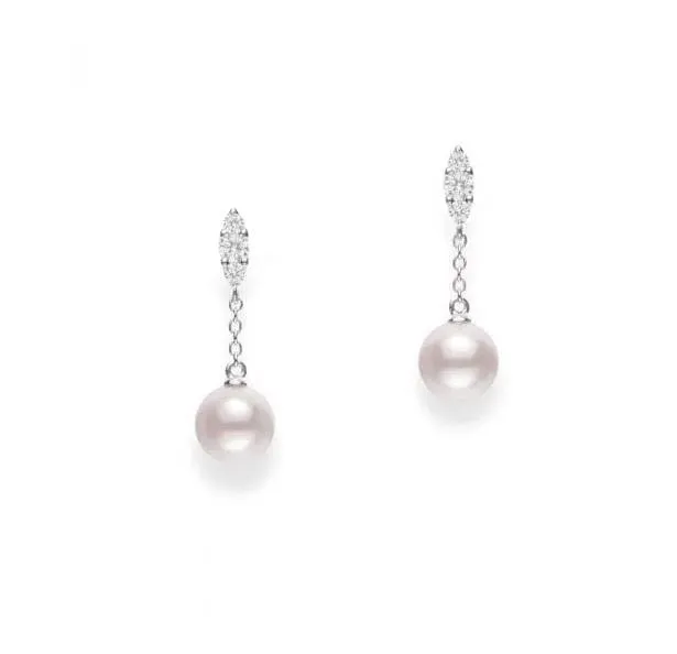 Mikimoto 18K White Gold Morning Dew Drop Akoya Pearl Earrings