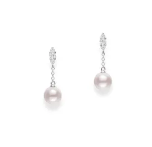 Mikimoto 18K White Gold Morning Dew Drop Akoya Pearl Earrings