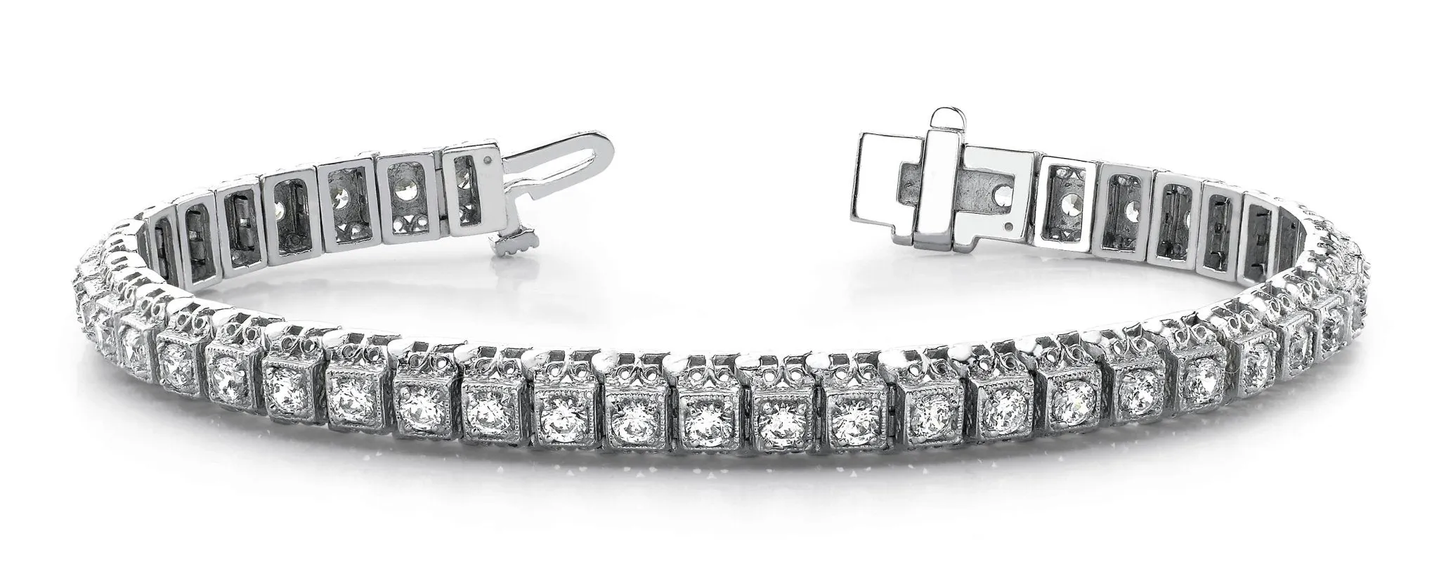 Milgrain Square Link Diamond Bracelet with 4.20 ct.(finished) 3mm