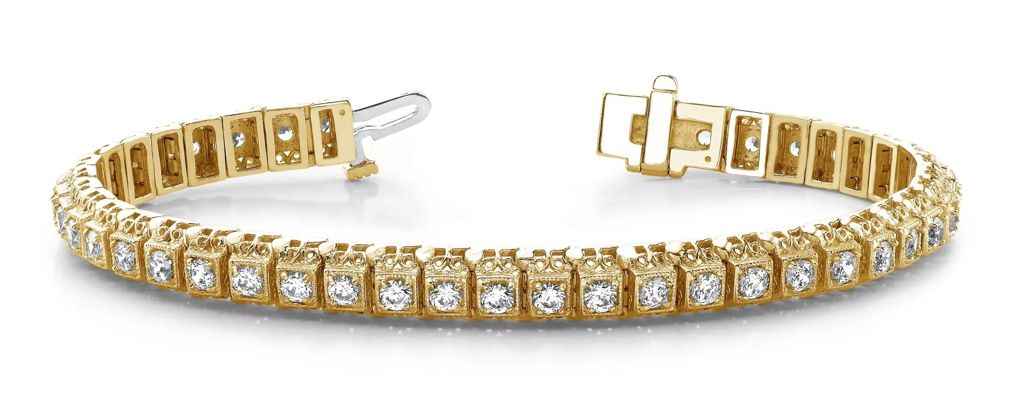Milgrain Square Link Diamond Bracelet with 4.20 ct.(finished) 3mm