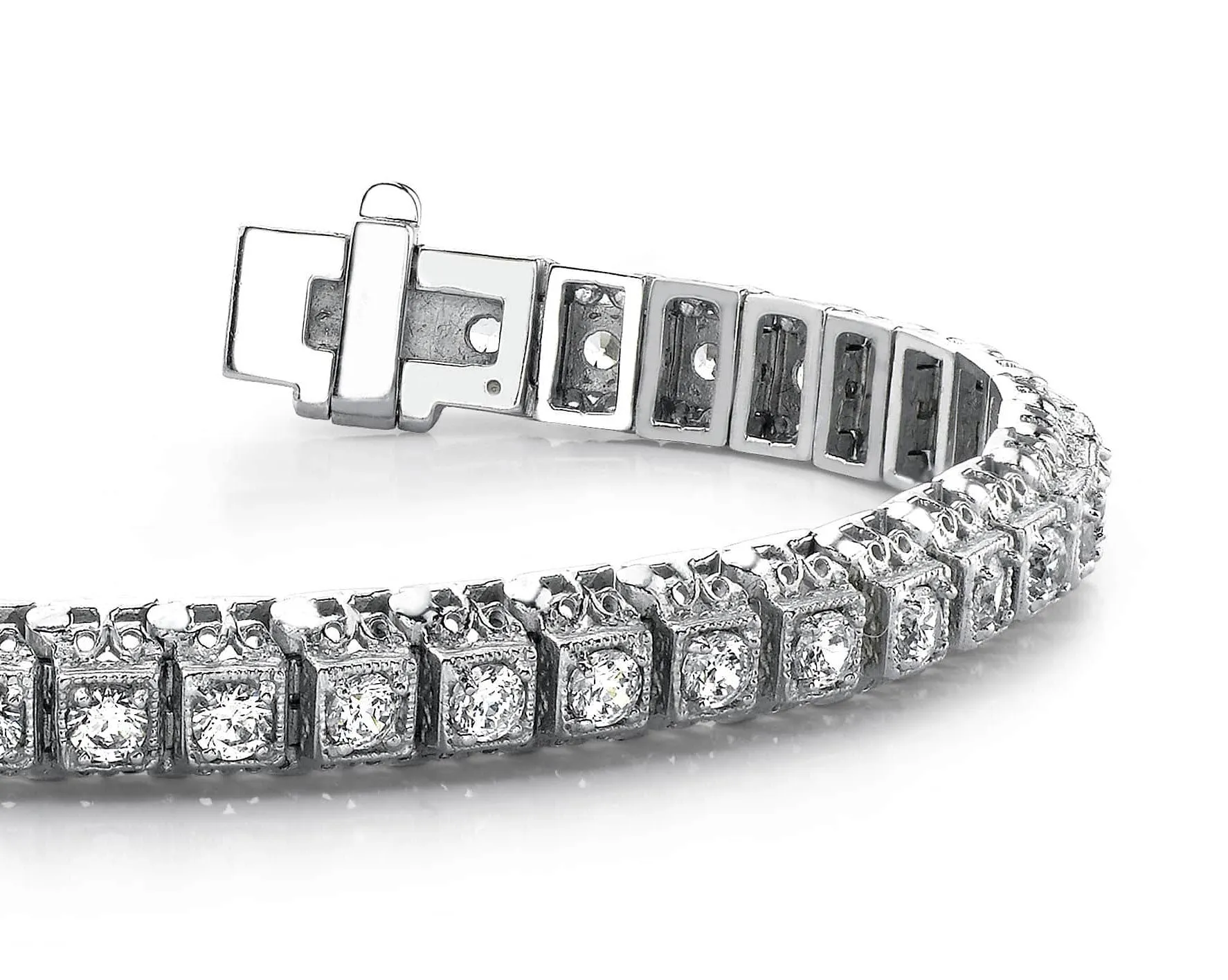 Milgrain Square Link Diamond Bracelet with 4.20 ct.(finished) 3mm