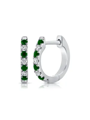 Mini Emerald and Diamond Huggie 14K