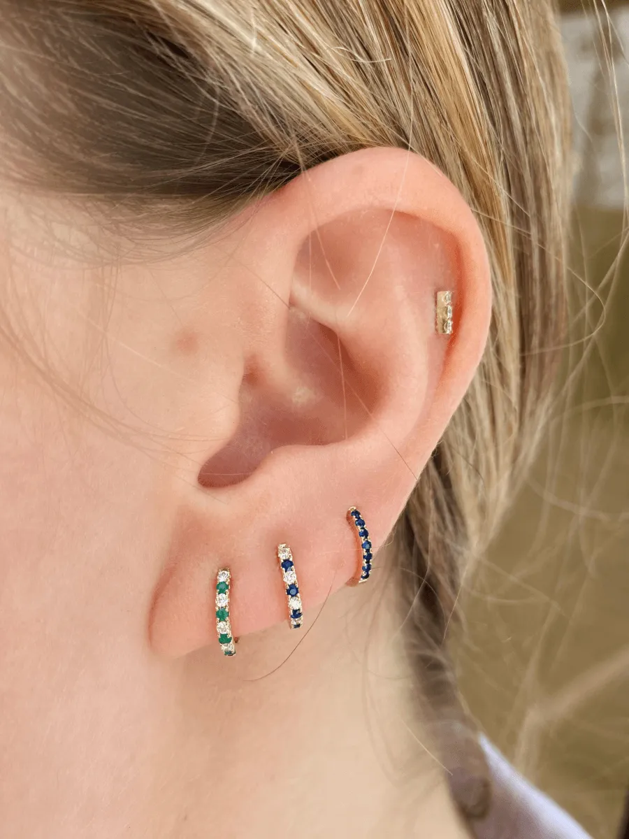 Mini Emerald and Diamond Huggie 14K
