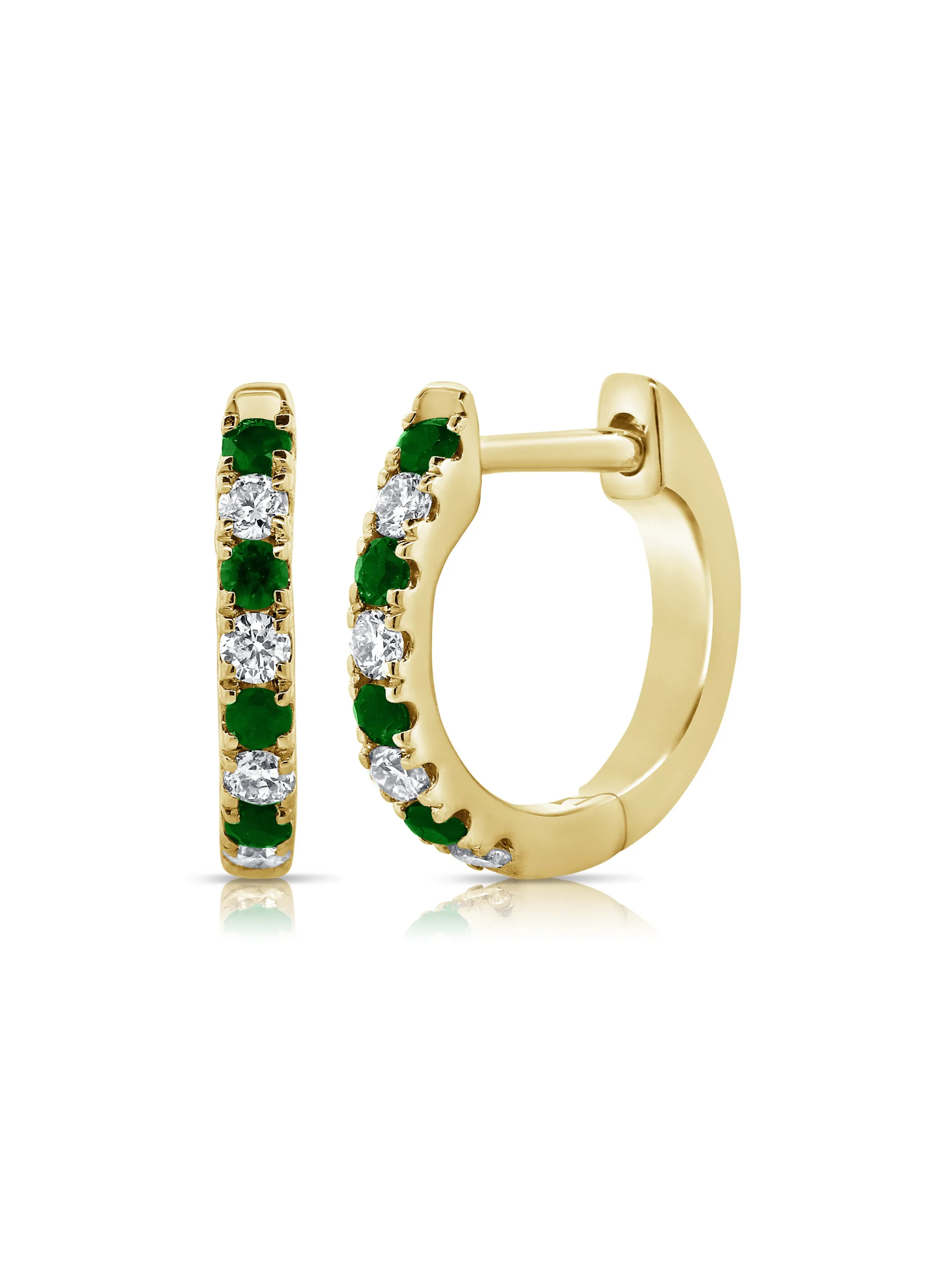 Mini Emerald and Diamond Huggie 14K