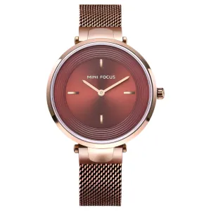 Mini Focus Rose Gold Mesh Bracelet Red Dial Quartz Watch for Ladies - MF0195L-05