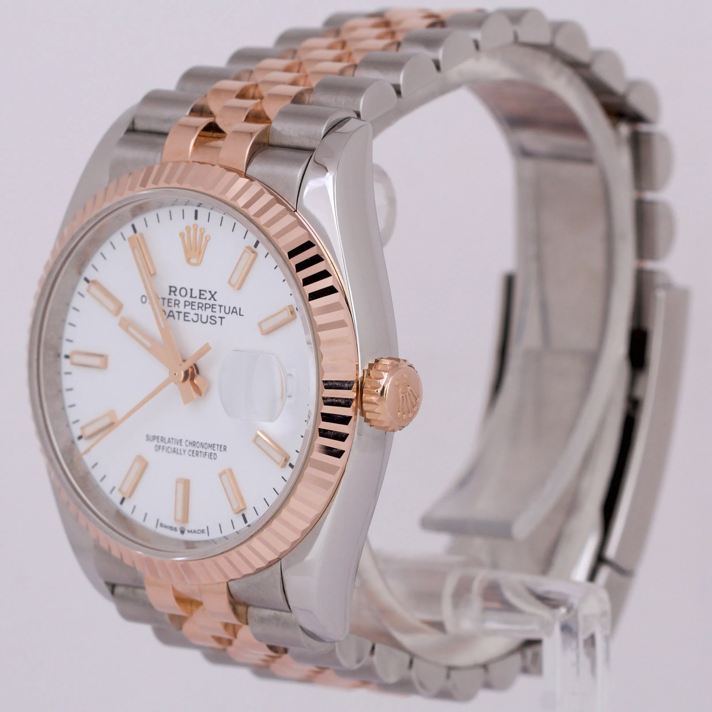 MINT 2022 Rolex DateJust 36 WHITE 18k Rose Gold Steel JUBILEE 36mm 126231 Watch