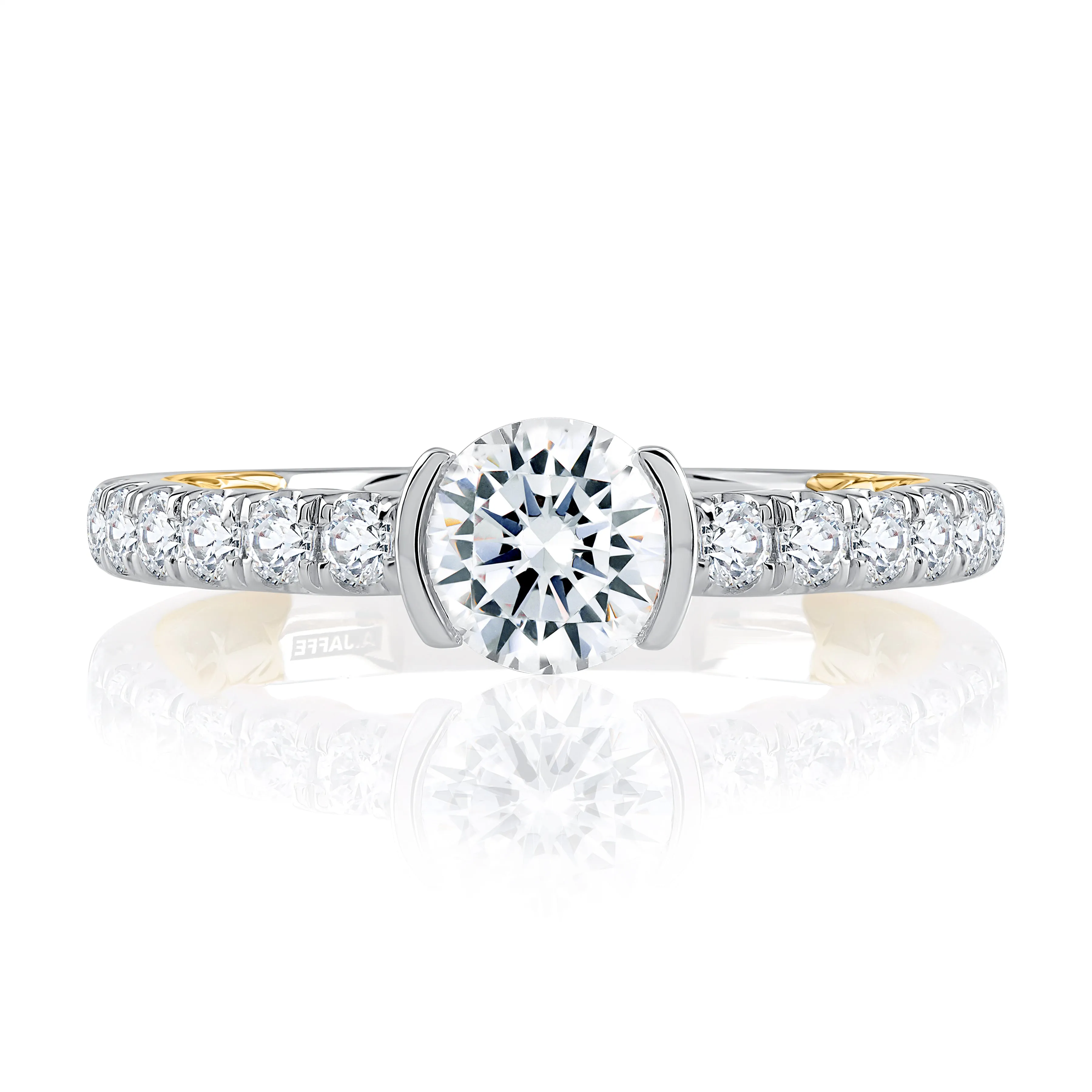 Modern Half Bezel Two Tone Round Cut Diamond Engagement Ring