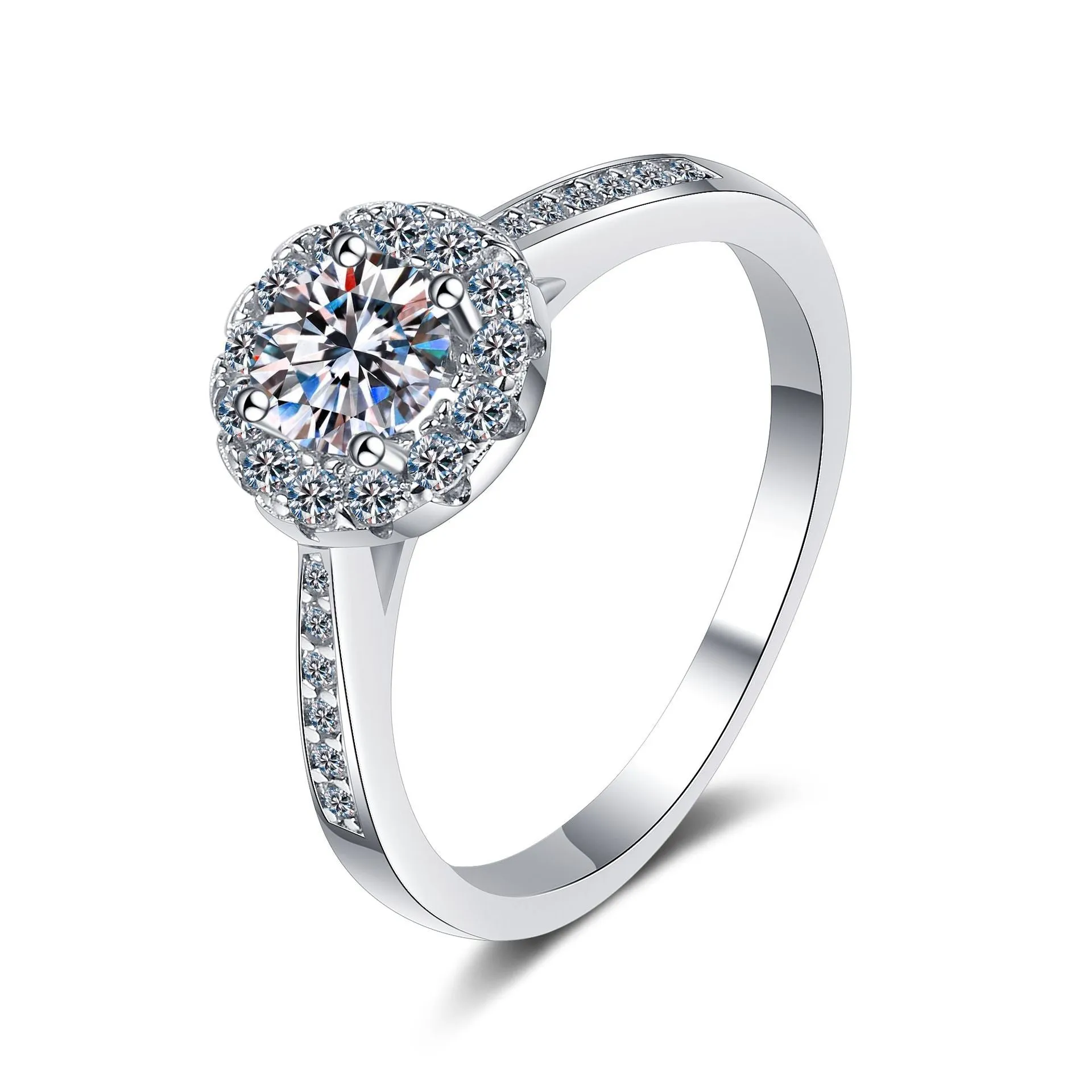 Moissanite 4-Prongs Round Cut Engagement Ring-RM046