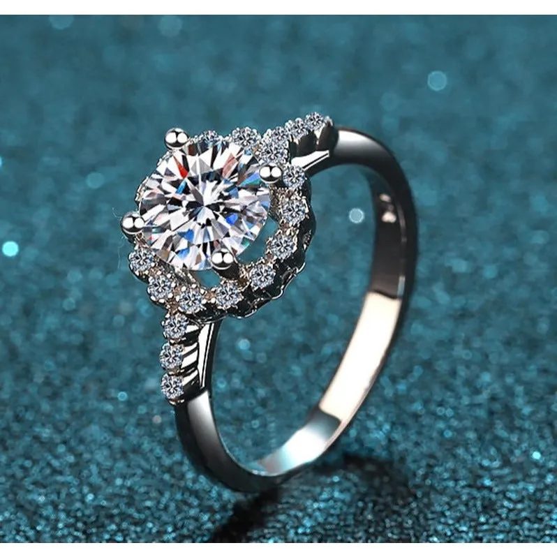 Moissanite Engagement Ring-Flower Like Diamonds-Brilliant Statement Ring-RM005