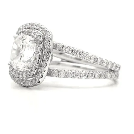 Monet - Double Halo Split Shank Cushion Engagement Ring