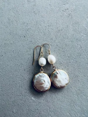 Monique Disc Pearl Double Drop Earrings