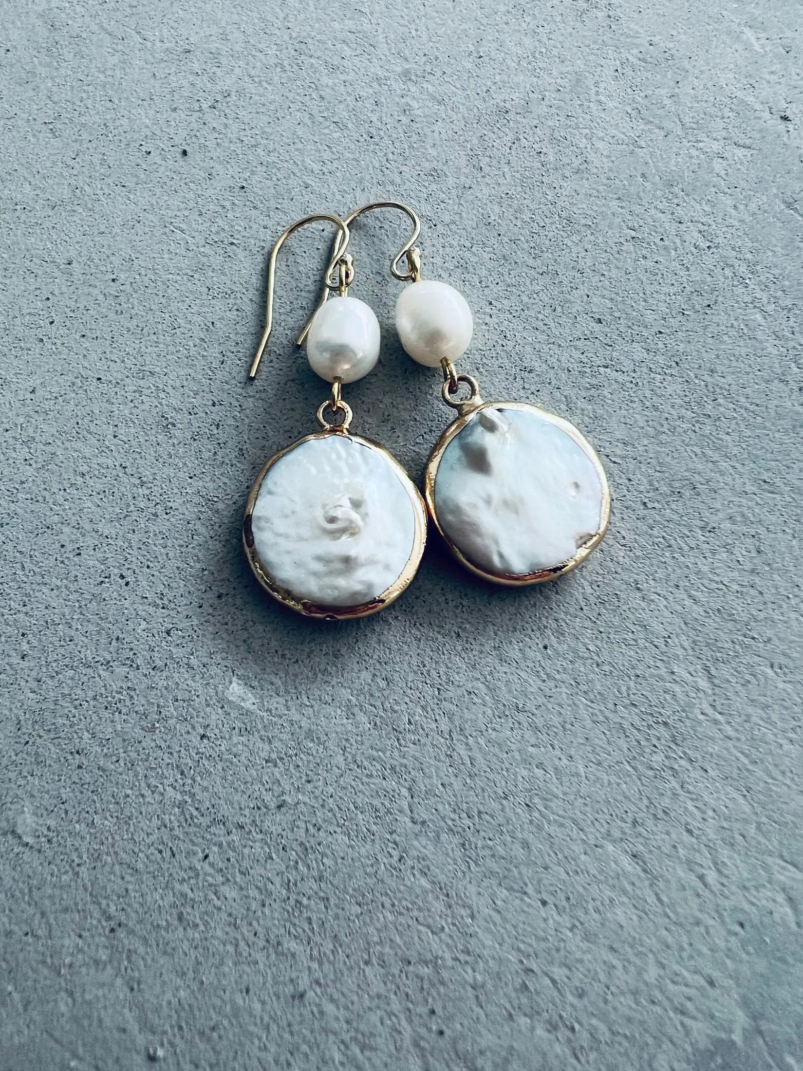 Monique Disc Pearl Double Drop Earrings