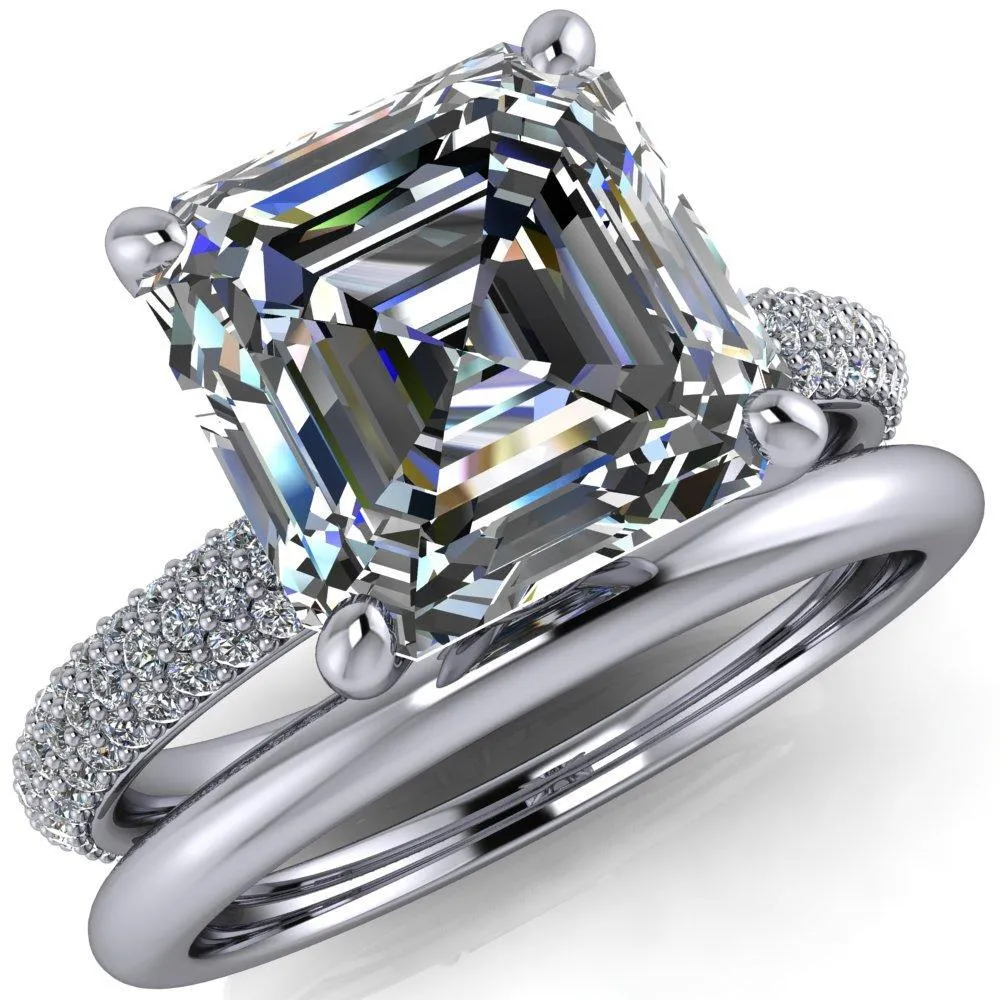 Moreaux Asscher Moissanite 4 Prong Half-Round Shank Engagement Ring